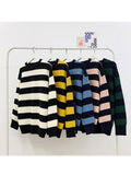 Wiaofellas Autumn Winter Sweater Women Casual Woman Sweater Pullovers Striped Jumper Warm Teen Gril Green Striped Sweaters