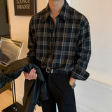 Wiaofellas Casual Shirt Men's Plaid Long Sleeved Korean Version Trend Loose Checkered Shirt Handsome Coat Versatile Shirt