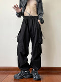 Wiaofellas Black samurai men's pants oversize pants high street fashion plush knickerbockers American straight charging overalls