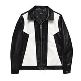 Wiaofellas Spring Leather Jackets for Men's Fashion Stitching Motorcycle Bike Jackets Turn Down Collar Casual PU Biker Coat Streetwear