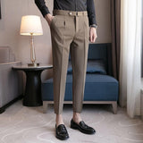 Wiaofellas Men's Formal Suit Trousers and Ankle Summer Slim Korean Style Formal Suit Trousers Trousers Men