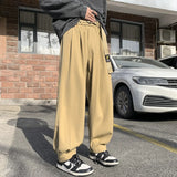 Wiaofellas Spring Autumn Plus Size American Retro Male Vibe Loose Wide Straight Leg Vintage Elastic Waist Casual Pants High Street