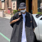 Wiaofellas Retro Denim Short Sleeve Shirt Men's Summer Half Sleeve Coat Thin Ruffian Handsome Trend Camisa Shirts Streetwear