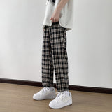 Wiaofellas Summer Thin Casual Pants Men Fashion Purple Black Retro Plaid Pants Men Streetwear Hip-hop Loose Straight Pants Mens Trousers