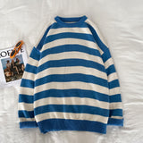 Wiaofellas Fashion Pullover Red Black Stripe Knitted Sweater Men Women's Autumn Winter Round Neck Casual Fashion Trend Clothing Plus Size
