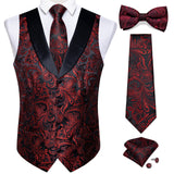 Wiaofellas Brand Suit Vest Set For Men Luxury Silk Black Gold Paisley Dress Vest Tie Cufflinks Handkerchief Set Male Sleeveless Waistcoat