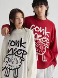Wiaofellas Cartoon Conk Sheep Dark Men Women Sweater Korean Vintage Casual O-neck Punk Style Top Streetwear Harajuku Kawaii Ulzzang Sweater
