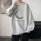 Wiaofellas Winter Warm Sweatshirts New Men Simple Stroke Moon Graphic Pullovers Oversized Korean Style Man Letter Print O Neck Tops