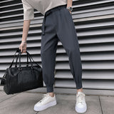 Wiaofellas Korean Fashion Casual Suit Pants Spring New Men Slim Fit Classic Harem Pants Simple Wild Vintage Loose Solid Black Trousers