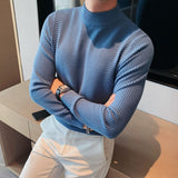 Wiaofellas New Male High End Fashion Knitted Pullover Sweater Men Half Turtle Neck Winter Woolen Casual Jumper Clothes