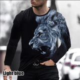 Wiaofellas Spring Autumn New Animal Printed Long Sleeve T-shirts Men's Tees Loose Fashion Casual Harajuku Y2K O-Neck Solid Top Male Clothes