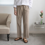 Wiaofellas Summer Linen Pants Men Fashion Oversized Wide Leg Pants Men Streetwear Korean Loose Straight Pants Mens Khaki Black Trousers