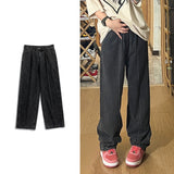 Wiaofellas Men's Streetwear Straight Casual Pants Baggy Homme Classic Cargo Pocket Jeans Fashion Trend Black/brown/blue Color Trousers