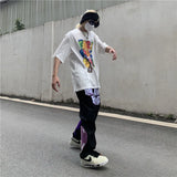 Wiaofellas Men's Jeans Street Love Jeans Men's Hip Hop Patch Heartbreak Straight Pants Hiphop Loose Print High Street Pants