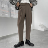 Wiaofellas New Korean Style Belt Design Men's Dress Pants Spring Summer Solid High Waist Loose Casual Pant Fashion Wide Leg Trousers