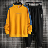 Wiaofellas Autumn Men Casual Sports Set Round Neck Tracksuit Fashion Sweatshirt and Sweatpants 2 Piece Sets Male Sportswear Outfit Set