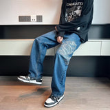 Wiaofellas New Fashion Dragon Embroidery Baggy Men Straight Jeans Pants Y2K Clothes Hip Hop Loose Wide Leg Denim Trousers Ropa Hombre