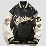 Wiaofellas American retro letter embroidery leather jackets coats women's new street trend all-match baseball uniform couple loose top