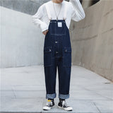 Wiaofellas Men's Workwear Jeans Jumpsuit Loose Cusual Tide Chic Sleelvess Sling Overalls Vintage High Street Tide Denim Pants 9Y7826