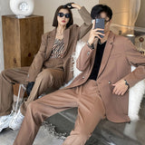 Wiaofellas Men Women 2 PCS Sets Couple Suits Sets Streetwear Fashion Business Casual Loose Office Suits Jacket Pant Women Oversize Suits