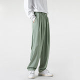 Wiaofellas Spring Summer Men's Oversize Suit Pants Japan Style Casual Work Long Loose Solid Trousers Elastic Waist Wide Leg Bottoms Man