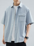 Wiaofellas Summer Chest Pockets Casual Shirts Men Short Sleeve Breathable Cotton Husband Workwear Solid Baggy Cargo Shirt Male Blouses