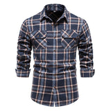 Wiaofellas Double Pocket Flannel Men Plaid Shirts Long Sleeve Social Business Shirts for Men Autumn Fashion Checkered Shirts Men