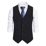 Wiaofellas Striped Vests Men Suit Vest Classic Black Business Vest Waistcoat Men Single Breasted Vests British Blazer for Men Sleeveless