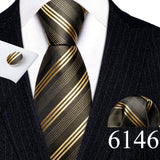 Wiaofellas Designer Ties for Men Brown Gold Black Floral Silk Necktie Pocket Square Cufflinks Set Wedding Gift Corbatas Barry·Wang 6199