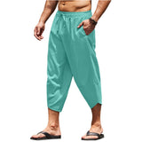 Wiaofellas Men's Cotton and Linen Solid Color Loose Drawstring Summer Thin Section Nine-point Pencil Pants Casual Shorts Men's Clothing