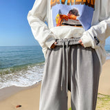 Wiaofellas Men's and women's casual trousers spring and autumn models show thin all-match loose straight-leg sweat pants wide-leg pants