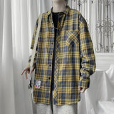 Wiaofellas Harajuku Plaid Shirt Men Hip Hop Flannel Checked Over Size Shirt High Quality Spring New Oversize Streetwear Green Retro Blouses