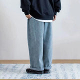 Wiaofellas Men's Loose Streetwear Vintage Style Jeans Elastic Waist Blue/black Color Casual Pants High-quality Trousers Size M-2XL