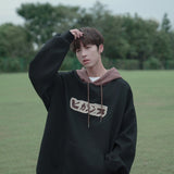 Wiaofellas Spring New Hoodie Color Bump Hooded Kangaroo Hood Pullover Black Coat