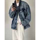 Wiaofellas Autumn Blue Denim Jacket Men Fashion Retro Pocket Denim Jackets Mens Streetwear Korean Loose Hip Hop Bomber Jacket Men Oversized