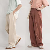 Wiaofellas Men's High Waist Button Decoration Straight Pants Simple Fashion Trend Casual Pants Popular Solid Color Trousers Size S-XL