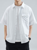 Wiaofellas Summer Chest Pockets Casual Shirts Men Short Sleeve Breathable Cotton Husband Workwear Solid Baggy Cargo Shirt Male Blouses