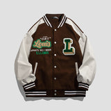 Wiaofellas American Retro Letter Flocking Embroidered Baseball Uniform Spring and Autumn Couple Loose Sleeve Color Matching Casual Jacket