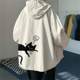Wiaofellas Cool Zip Up Cat Print Jacket Boy Autumn Hoodie Casual Long Sleeve Loose Harajuku High Street Tops Streetwear Men Punk Clothes