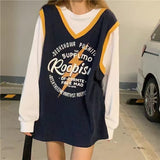 Wiaofellas Vintage American college style sweatshirt women oversized trend fried street hip-hop fake two-piece tops ins printed sweatshirt