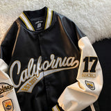 Wiaofellas American retro letter embroidery leather jackets coats women's new street trend all-match baseball uniform couple loose top