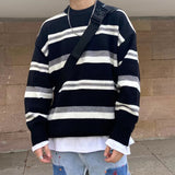 Wiaofellas Winter Men's Casual Loose Knitting Simple Stripe Printing Coats Round Neck Pullover Fashion Trend In Warm Wool Sweaters