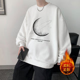 Wiaofellas Winter Warm Sweatshirts New Men Simple Stroke Moon Graphic Pullovers Oversized Korean Style Man Letter Print O Neck Tops