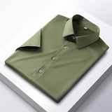 Wiaofellas 6XL Large Solid Men's Short Sleeve Shirt Summer New Ice Silk Non iron Luxury Long Sleeve Business Casual Fit Wrinkle Proof
