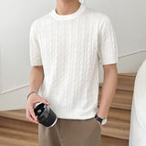 Wiaofellas Summer Short-sleeved T-shirt Men Slim Fit Fashion Casual Knitted T Shirt Men British Style Round Neck Knit Tshirt Mens Top M-3XL