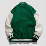 Wiaofellas American Retro Letter Flocking Embroidered Baseball Uniform Spring and Autumn Couple Loose Sleeve Color Matching Casual Jacket