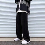 Wiaofellas Japanese Retro Brown Red Corduroy Wide Leg Pants Men's Fashion Trousers Loose Straight Casual Pants Elastic Waist Sweatpants