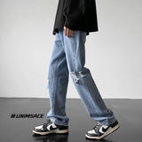 Wiaofellas Brown Blue Black Baggy Jeans Men Fashion Casual Straight Jeans Men Streetwear Loose Hip-hop Holes Denim Pants Mens Trousers