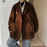 Wiaofellas Winter Men's Dark Brown Vintage Suit Jacket Handsome Male Retro Outerwear Corduroy Fabric Fashion Trend Coats Size S-4XL