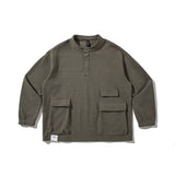 Wiaofellas Multi Pocket Waffle Sweatshirt Coat Men's Fashion Stand Collar Outdoor Trekking Climbing Hunting Cargo Training Casual Tops
